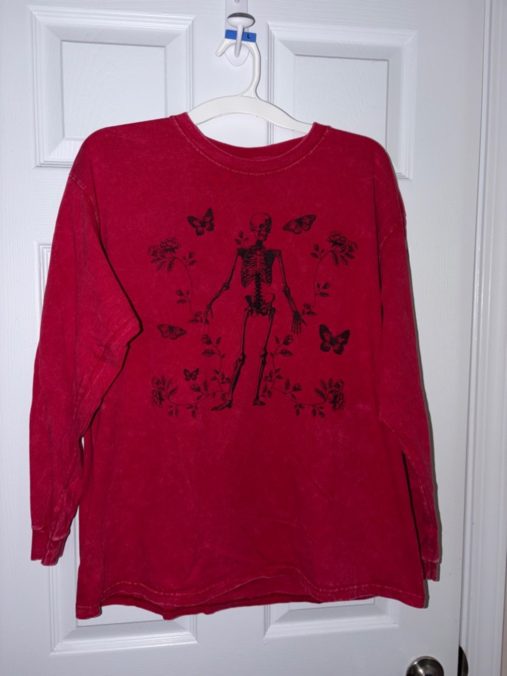 Chemistry Red Long-Sleeve Graphic Shirt with Skeleton & Butterflies